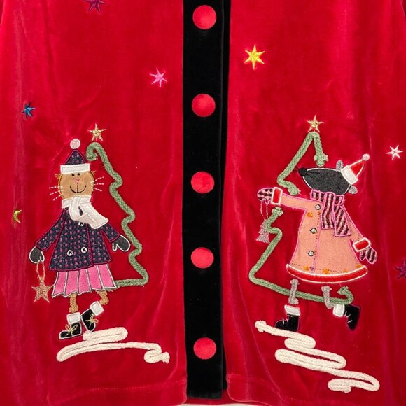 Vintage Sportelle Christmas Cardigan Sweater Women's Size Medium Embroidered Red - Picture 9 of 11